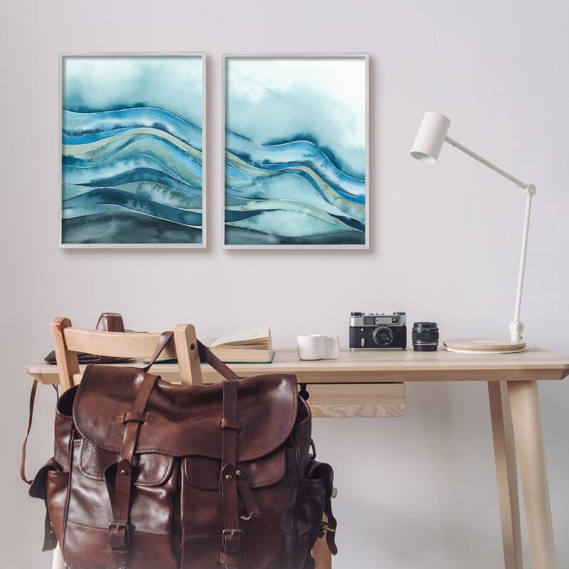 Stupell Abstract Blue Wave Seascape Tranquil Ocean Pattern Framed 2 Piece Wall Art - White