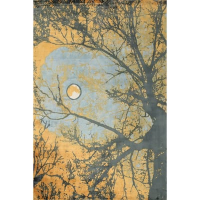 Hand Knotted Oriental Viscose Silk Carpet Modern Pictorial Oranges & Rust Abstract Area Rug - 7' 10'' X 5' 8''