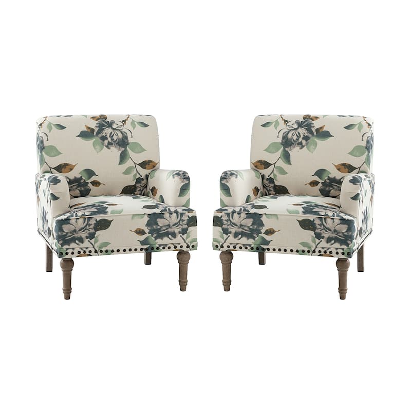 Pavia Traditional Floral Fabric Design Upholstered Accent Armchair with Nailhead Trim Set of 2 by HULALA HOME