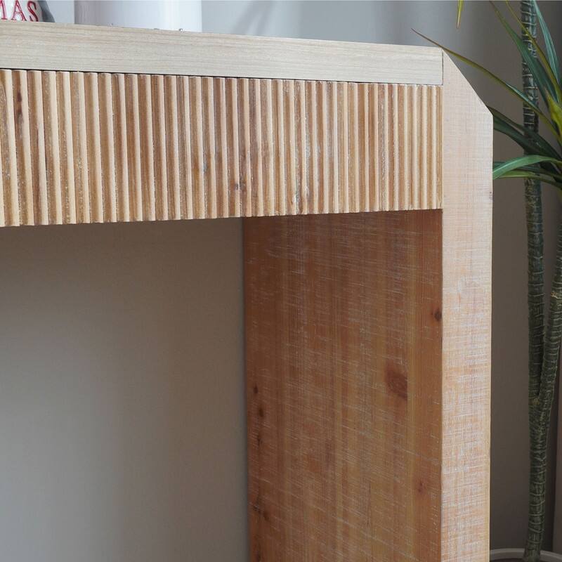 Rustic Wooden Console Table with Drawer - Minimalist Design, Ribbed Texture, and Natural Finish