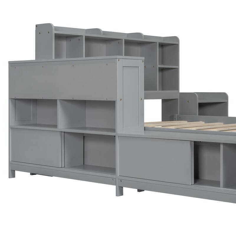 Gray Full Size Platform Bed with Integrated Desk, Nightstand, Storage Drawers & USB Ports - Multi-functional Design