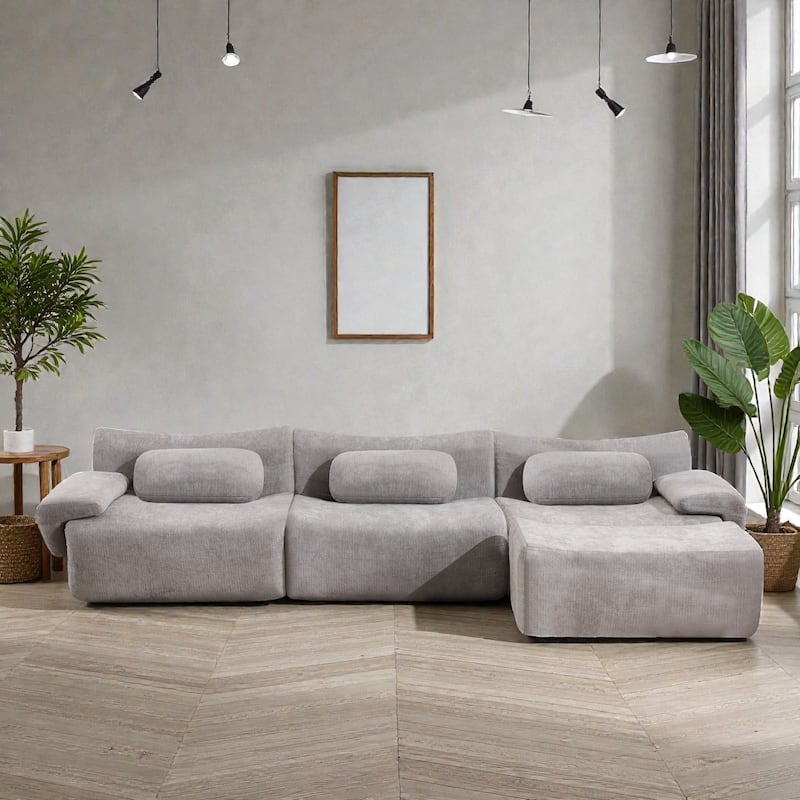 Modular Chenille Sofa Set with Armchair, Extra Large Deep Seat 3 Seater Compression Couch with Pillows