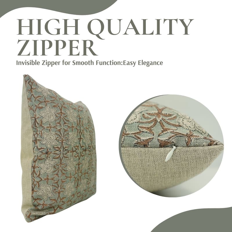 Fabdivine Block Print Thick Linen Floral Handmade Farmhouse Pillow Cover, Chudamani
