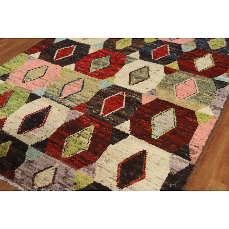 Multi-Color Geometric Moroccan Oriental Area Rug Handmade Wool Carpet - 5'7" x 7'7"