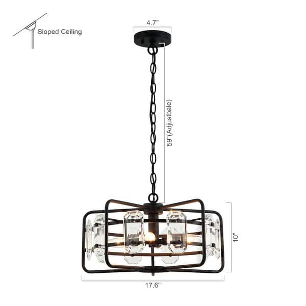 dimension image slide 0 of 2, Industrial Modern 4-Light Metal Crystal Open Frame Drum Chandelier for Dining Room - 10-in H x 17.6-in D