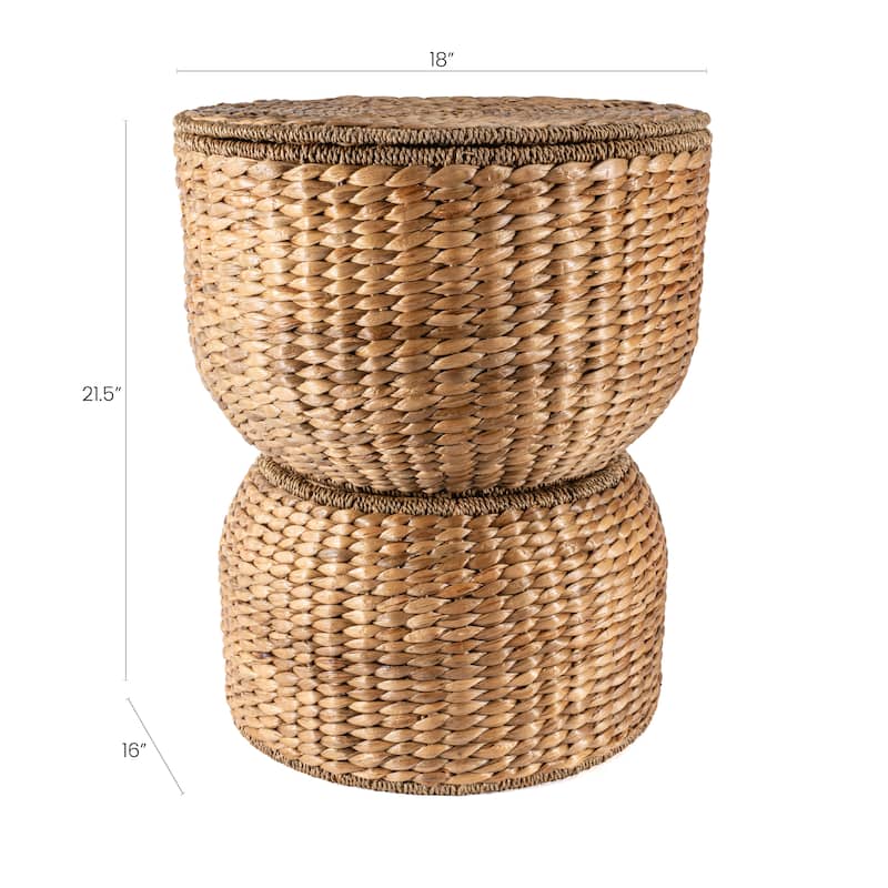 happimess Bhola 18" Hourglass Handwoven Hyacinth Storage Accent Table with Lid