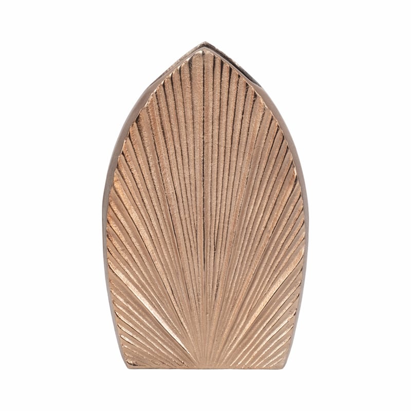 Decorative Metal Flower Vase With Grooved Detailing - Stylish Chic Home Accent Decor