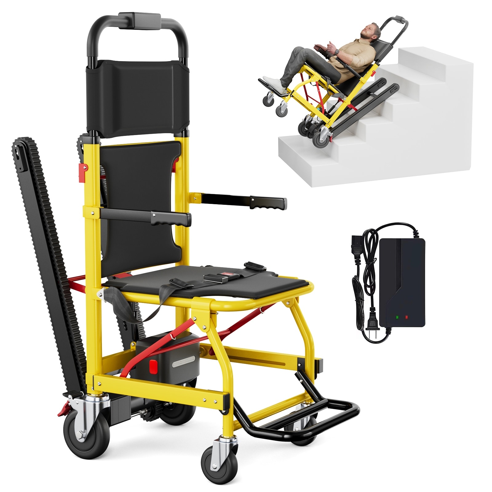 Power Climbing Wheelchairs 450 lbs Load-Bearing,Power Portable Foldable Lockable Seat for Outdoor & Indoor,Yellow - N/A