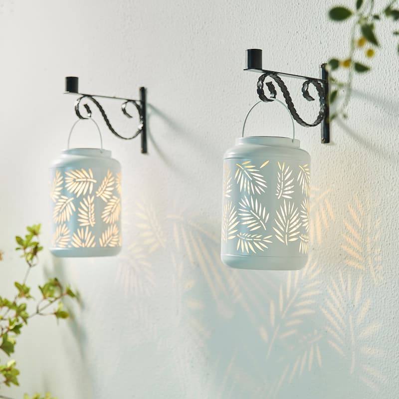 Glitzhome 8.75"H Outdoor Waterproof Metal Solar Hanging Lantern with Flower Leaves Decor