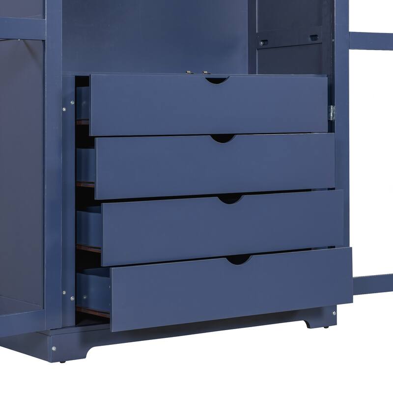 Kitchen Pantry, Freestanding Kitchen Storage Cabinet Display Cabinet with Glass Doors and 4 Built-in Drawers for Living Room