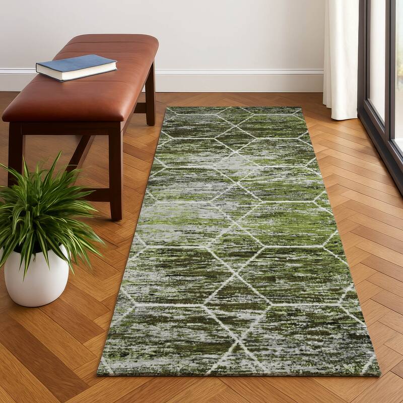 Premium Washable Super Soft Geo Abstract Mayfield Rug - Olive - 2'3" x 7'6"