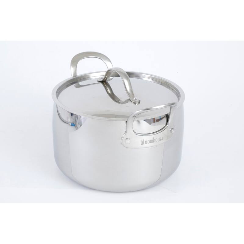 Bloomhouse 8 Quart Tri-Ply Stainless Steel Stock Pot with Lid - Dutch Oven,Oven Safe, Dishwasher Safe
