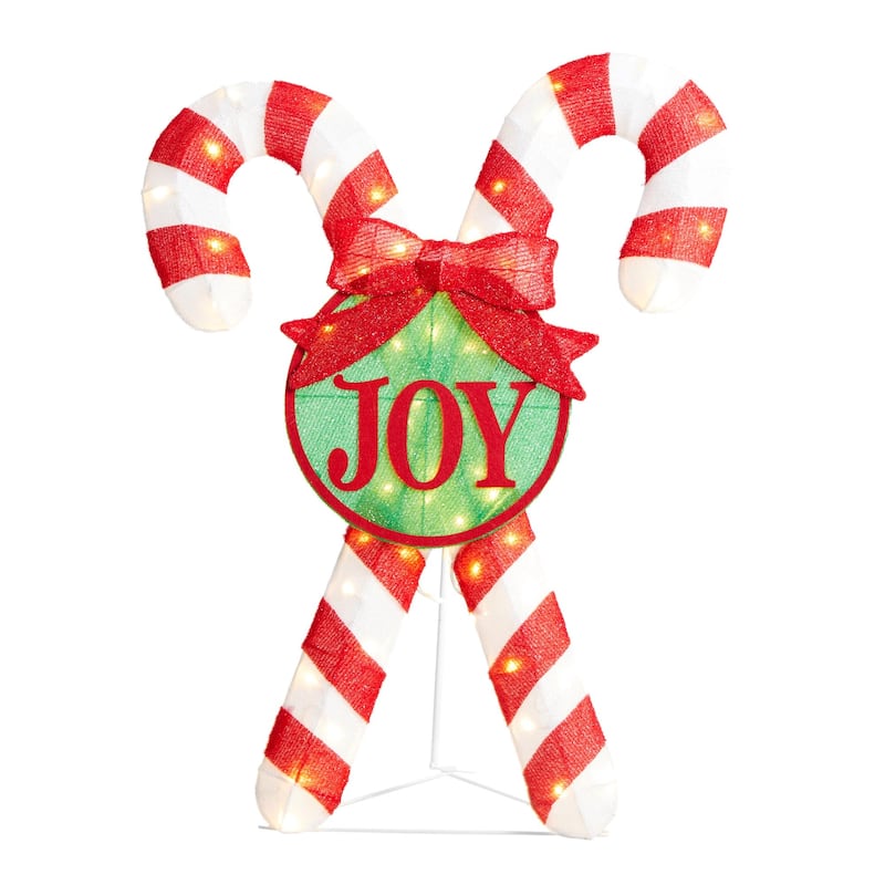Glitzhome 35"H Lighted Christmas Candy Cane Decor with 60 LED Lights - 3D Candy Cane