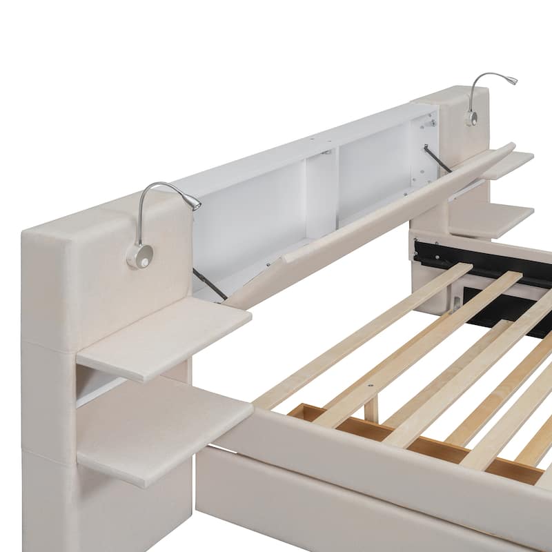 Luxury Linen Upholstered Queen Platform Bed with Flip-Up Storage Headboard by Harper&Bright Designs