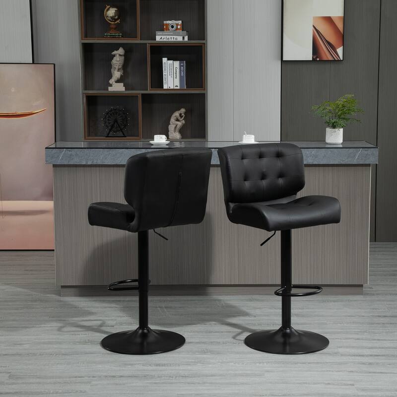HOMCOM Set of 2 Bar Height Chairs with Adjustable Seat Height, Thick Padded Cushion and Metal Footrest for Home Bar
