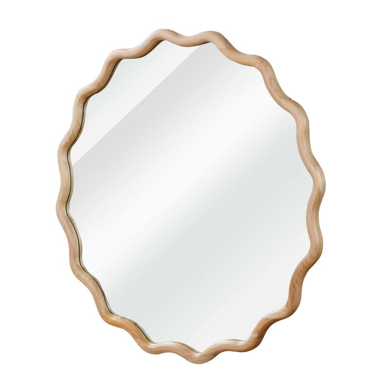 24 inch Wavy Round Solid Wood Frame Decorative Mirror