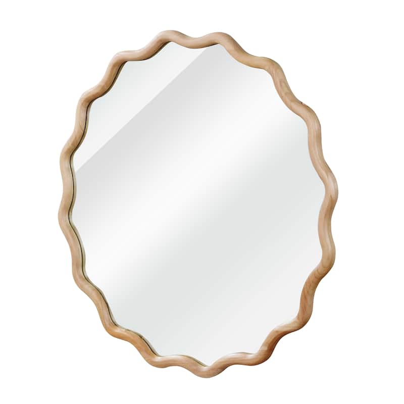 36 inch Wavy Round Solid Wood Frame Decorative Mirror,For Bedroom, Bathroom, Living Room, Entryway