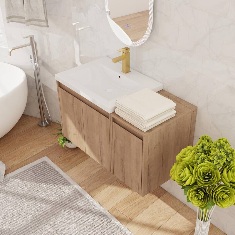 Beingnext 24"/36"/48"/60" Bathroom Vanity with Resin Sink, Floating Bathroom Vanity with Soft Close Doors