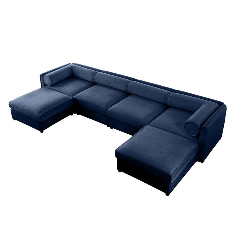 Modern 6-Piece U-Shaped Modular Sofa with Storage & 2 Storage Ottoman