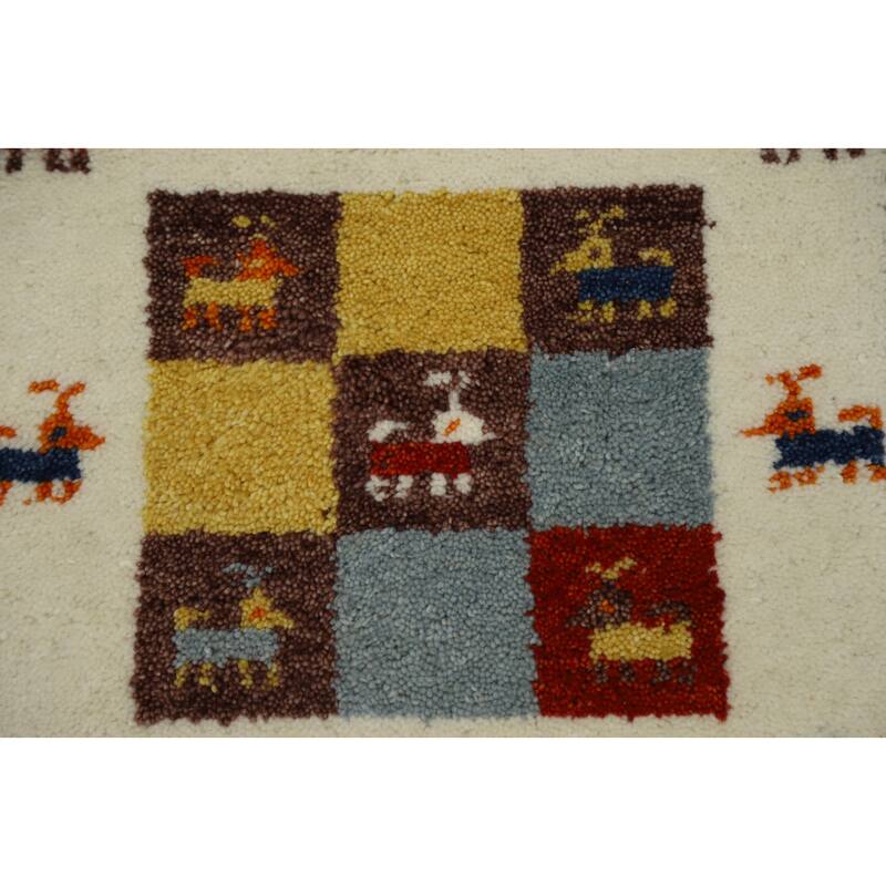Hand Knotted Oriental 100% Wool Carpet Tribal Geometric Multi-Colored Gabbeh Area Rug - 1' 4'' X 1' 4''