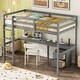 preview thumbnail 25 of 38, Twin Loft Wood Bed with Under-bed, Built-in Desk, a Storage Cabinet of 2 Drawers, Guardrails, Ladder