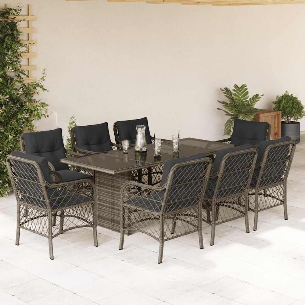 vidaXL Patio Dining Set with Cushions Table and Chair 7 Piece Poly Rattan