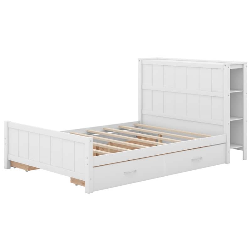 Full Size Platform Bed with Drawers and Storage Shelves