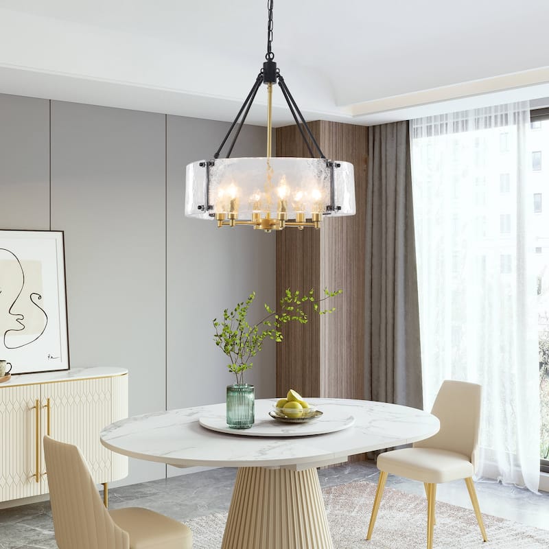 6 - Light 19.68'' Dimmable Modern Drum Candle Chandelier With Glass Shade - 19.68 in