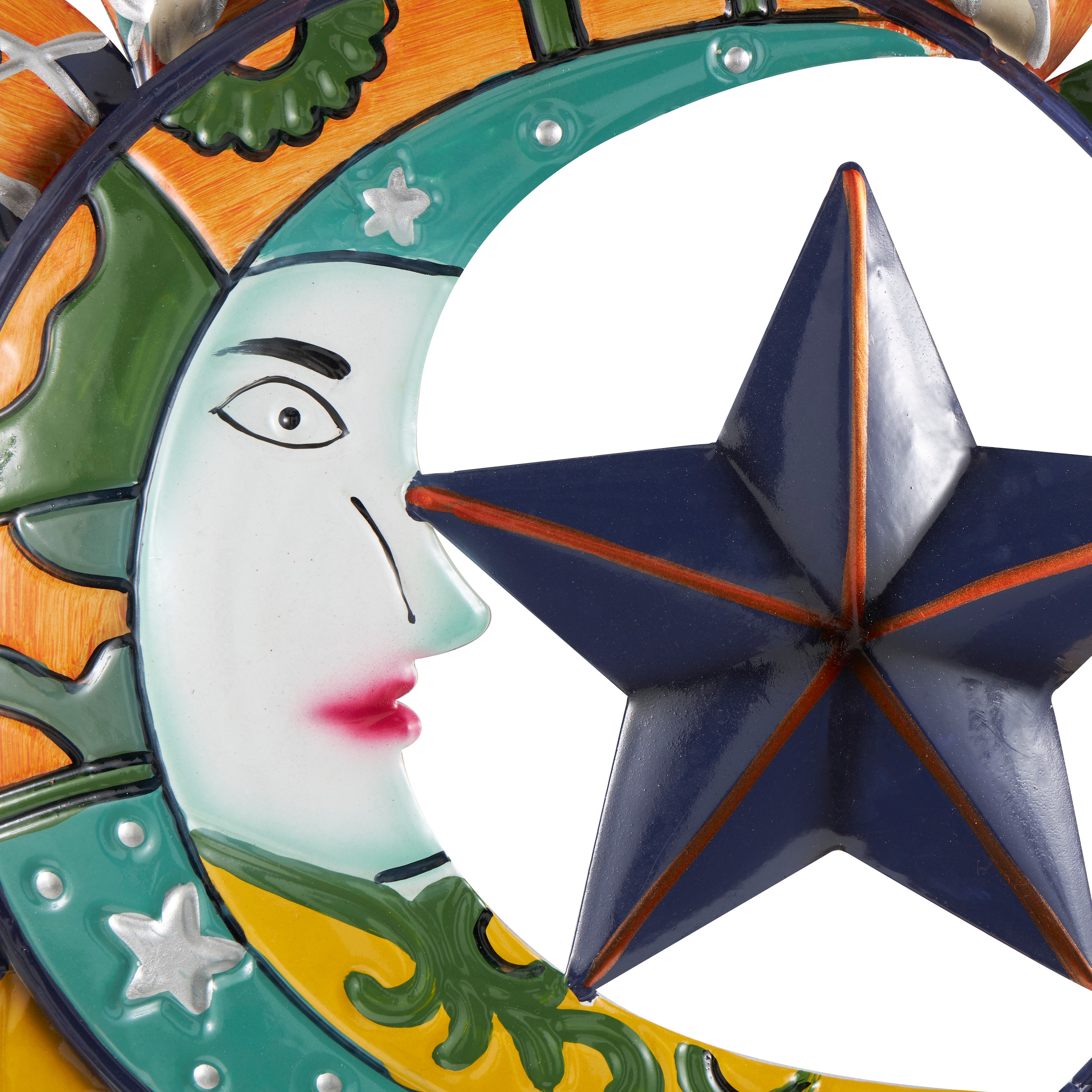 Multi Color Metal Eclectic Whimsical Celestial Sun Art Wall Sculpture