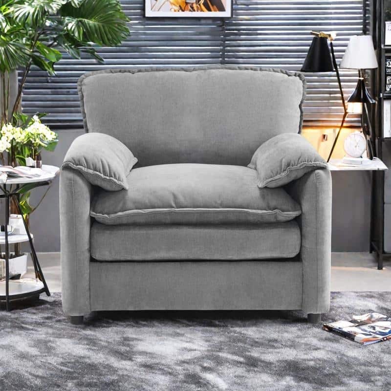 Chenille Oversized Lounge Chair with Thick Cushions and High Back Support Wide Seat - Grey