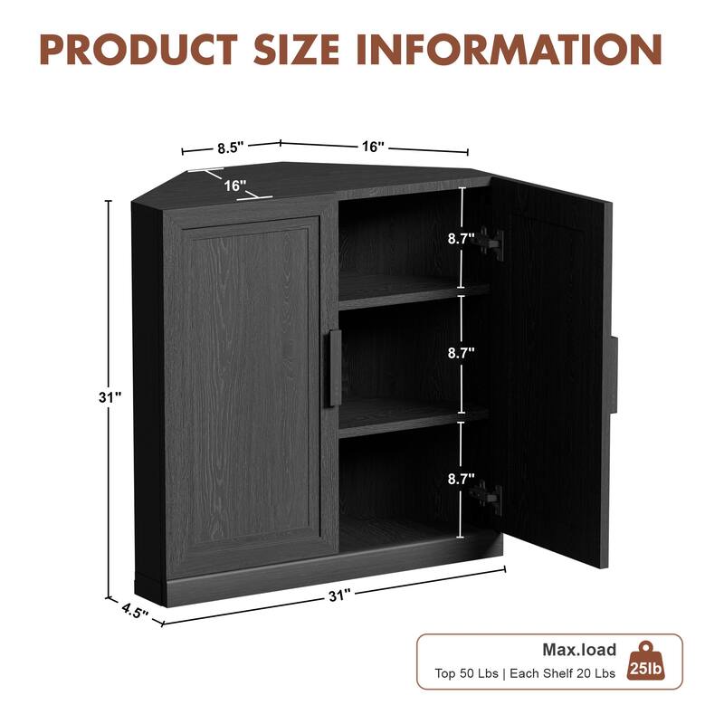 Corner Cabinet Wooden Corner Storage Organizer Cabinet with Adjustable Shelves