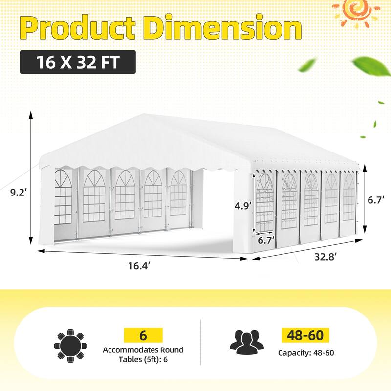 Durable Party Tent Gazebo for Events, Weddings, and BBQs - Includes Removable Sidewalls with Windows & Storage Bags, White