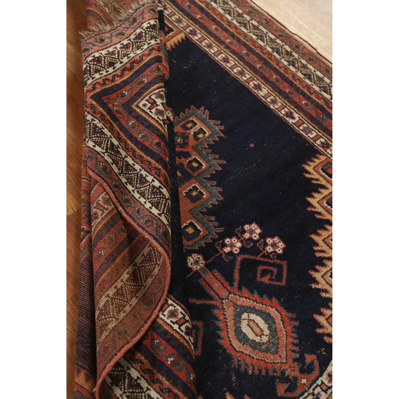 Hand Knotted Oriental 100% Wool Carpet Traditional Medallion Navy Blue & Blues Afshar Area Rug - 5' 2'' X 4' 3''