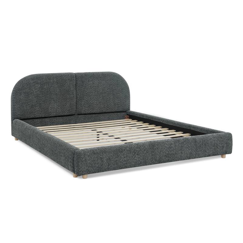Fabric Upholstered Bed Frame Modern American Platform Bed Frame with Curved Headboard/Sturdy Legs Support/No Box Spring Needed