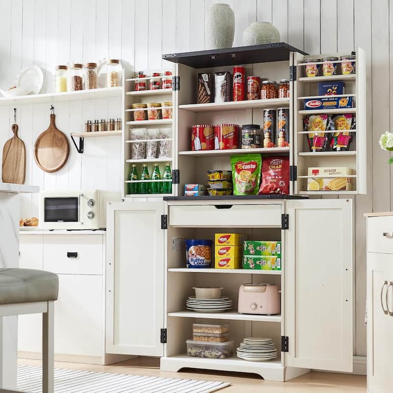 72" Tall Farmhouse Kitchen Pantry, Storage Cabinet with Barn Doors - N/A