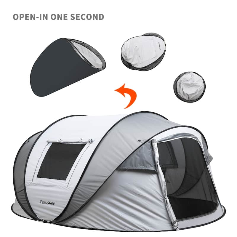 4-6 Persons Pop-Up Boat Tent can fit 2 sleeping bags/pads， with 4 Mesh windows and 2 doors
