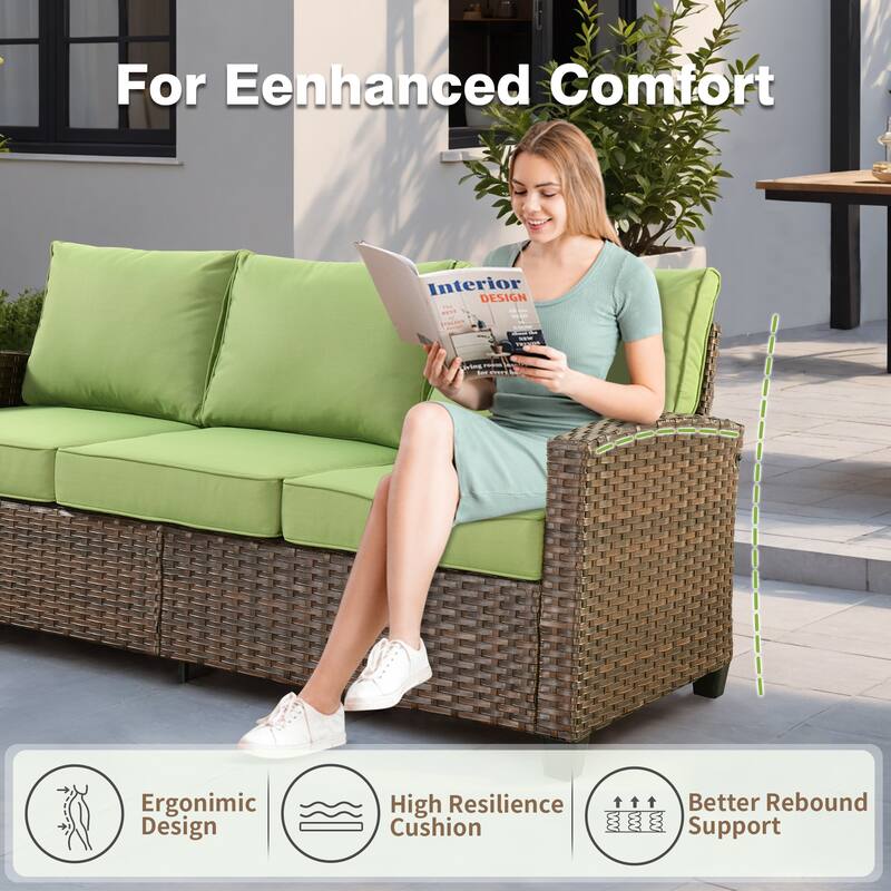 HOOOWOOO 7-piece Outdoor Wicker Rattan Patio Conversation Set with Fire Pit