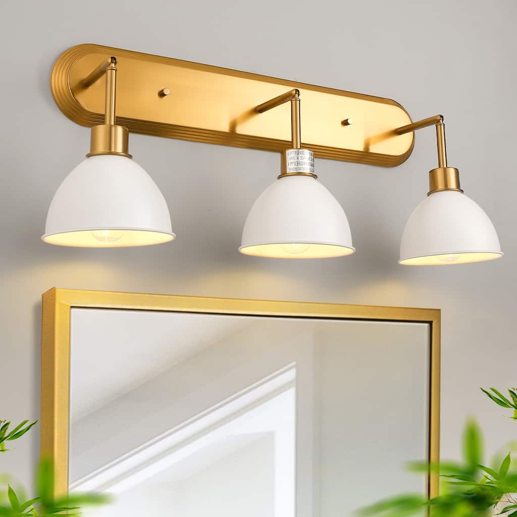YANSUN 25.98 in Gold 3-Light Vanity Light Fixture with Frosted Glass Shades, Modern E26 Bathroom Wall Light for Makeup Room,