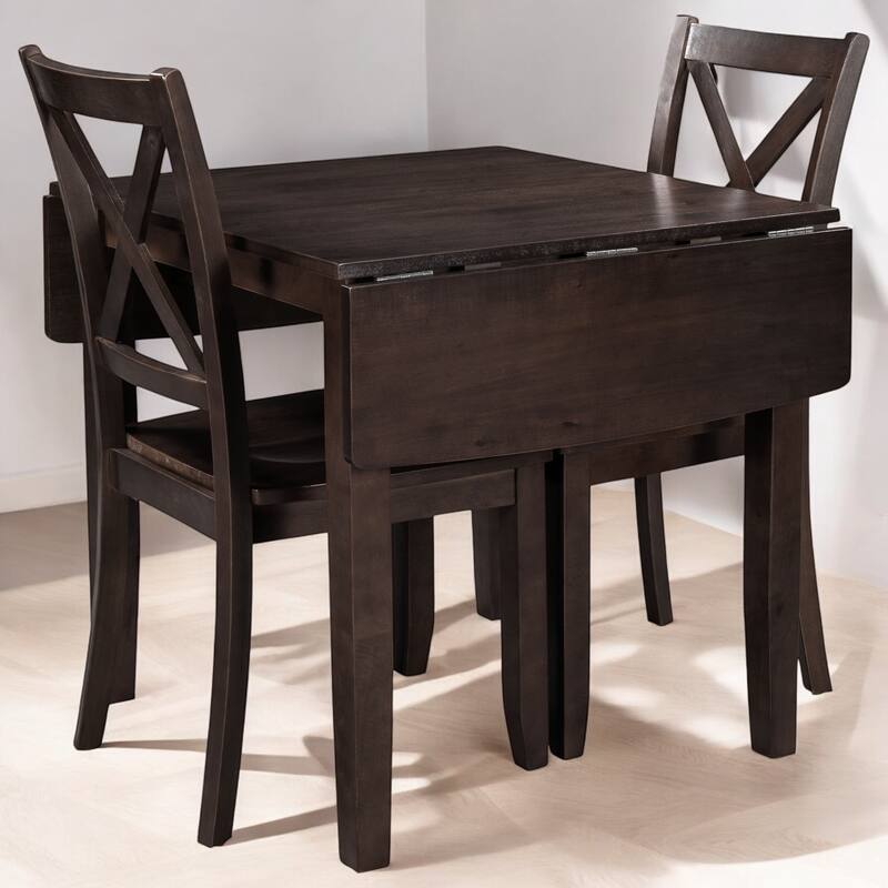 3-Piece Solid Wood Drop Leaf Dining Table Set with 2 X-back Chairs, Space-Saving Design for Small Dining Rooms and Apartments