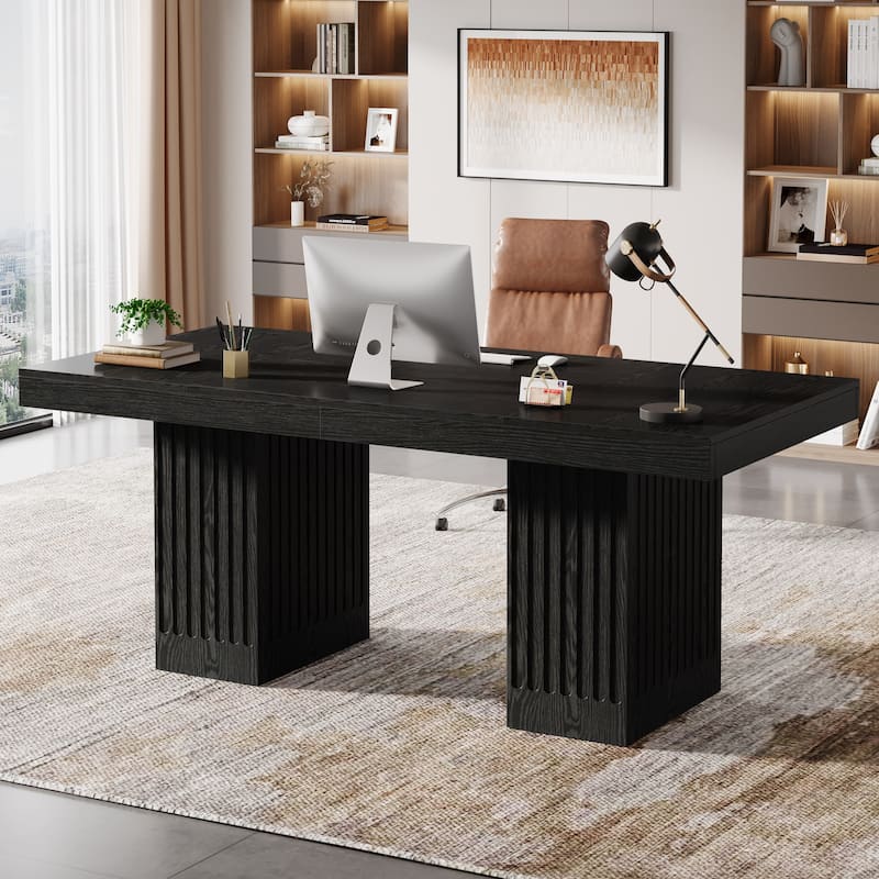 63 Inch Black Executive Desk for Home Office, Modern Style
