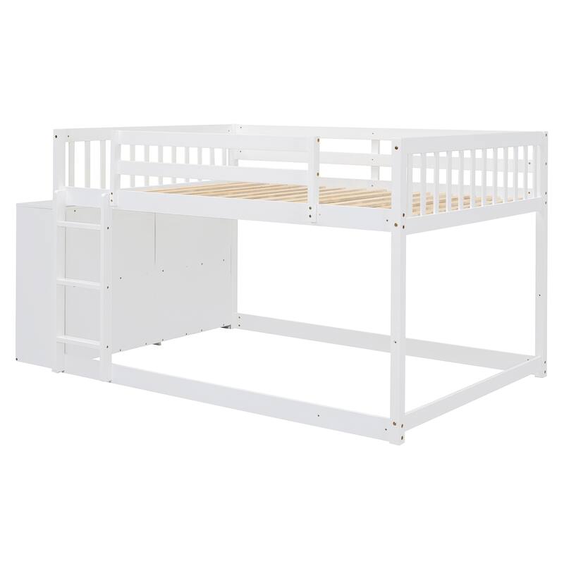 Full Size Bunk Bed with Drawers, Shelves & Reversible Ladder, Durable Solid Wood Structure