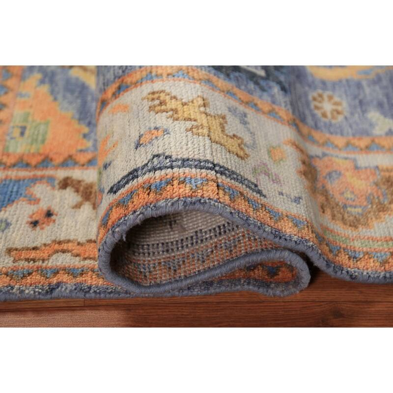 Blue Oushak Oriental Rug Hand-Knotted Transitional Wool Carpet - 4'1"x 5'10"