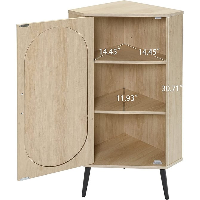 Freestanding corner locker, multipurpose 3 level corner shelf, rattan
