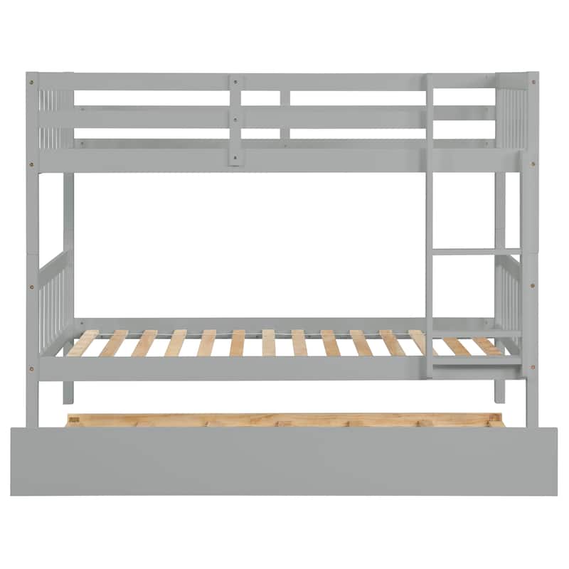 Twin over Twin Rubber Wood Bunk Bed with Trundle