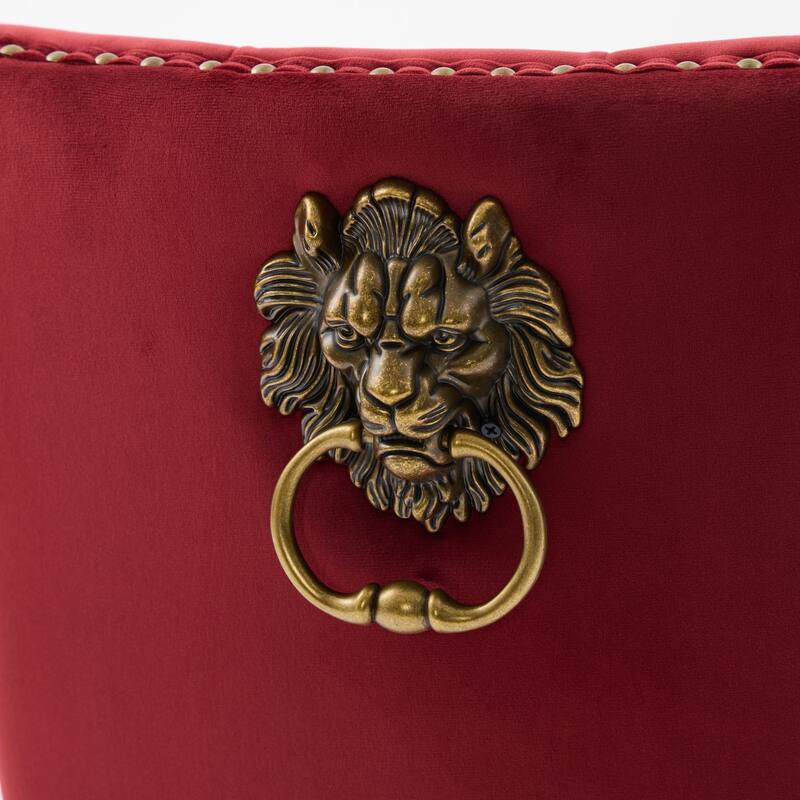 Velvet Dining Chairs Set of 2, Tufted Dining Chairs with Nailhead Trim, Kitchen Chairs with Lion Head Pulls Ring & Wooden Legs