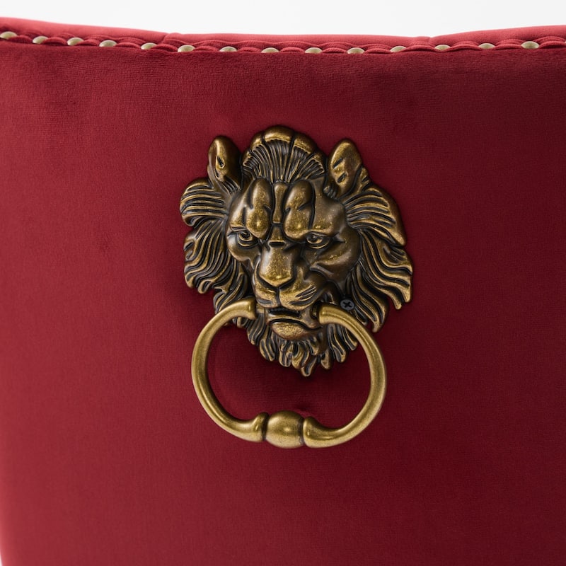 Velvet Dining Chairs Set of 2, Upholstered Dining Chairs, Mid-Century Modern Chairs with Tufted Back, Lion Pull Ring Rivet Trim
