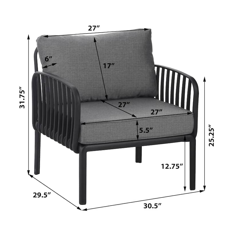 Black Gray Patio Chair Armchair Reading Chair Accent Chair with Cushion, Padded Chair Club Chair Reception Chair