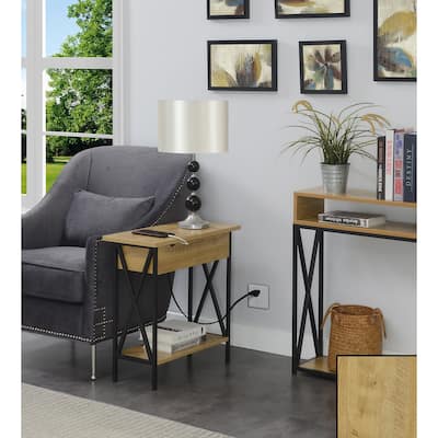 Flip Top End Table with USB Charging Station & Shelf - Modern Side Table for Living Room, Bedroom, Office - HomeStock - 24