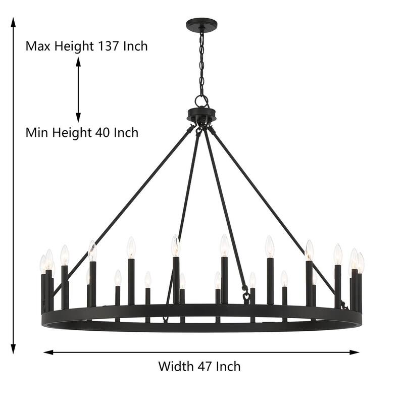 24-light Modern Farmhouse Large Black Wagon Wheel Chandelier - 47 inches