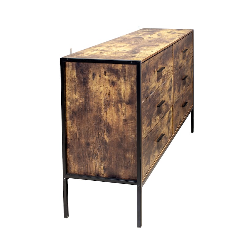 6 Drawer Double Dresser,Wood Storage Dresser Clothes Organizer with Sturdy Steel Frame, Chest with 6 Drawer